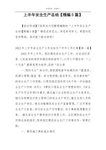 上半年安全生产总结【精编5篇】