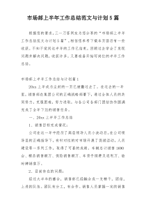 市场部上半年工作总结范文与计划5篇
