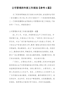 公司管理的年度工作规划【参考4篇】