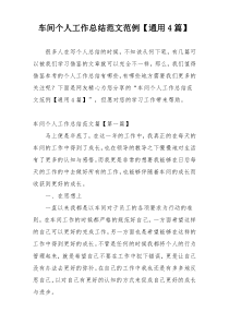 车间个人工作总结范文范例【通用4篇】