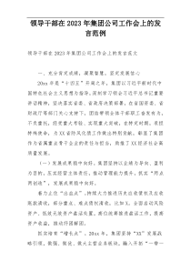 领导干部在2023年集团公司工作会上的发言范例