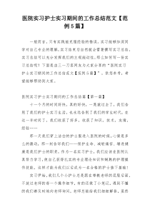 医院实习护士实习期间的工作总结范文【范例5篇】