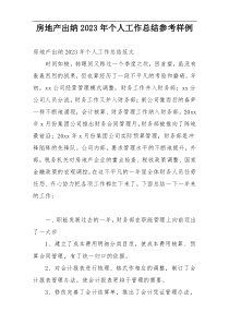 房地产出纳2023年个人工作总结参考样例