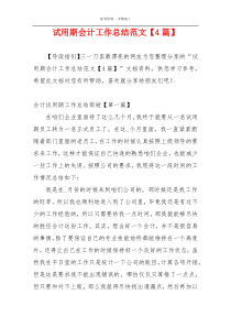 试用期会计工作总结范文【4篇】