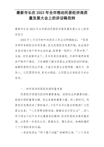 最新市长在2023年全市推动民营经济高质量发展大会上的讲话稿范例