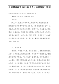 公司财务经理2023年个人（述职报告）范例