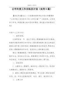 公司年度工作目标及计划（实用5篇）