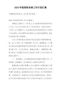 2023年医院财务部工作计划汇集