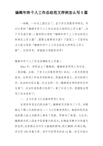 编辑年终个人工作总结范文样例怎么写5篇