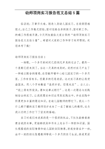 幼师顶岗实习报告范文总结5篇
