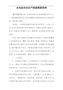 水电站安全生产检查简报范例