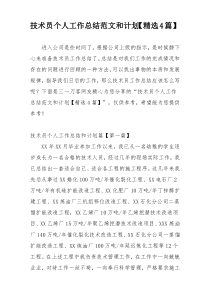 技术员个人工作总结范文和计划【精选4篇】