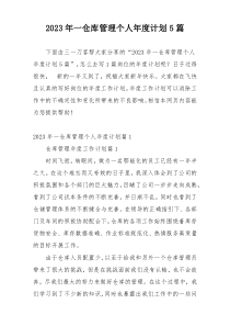 2023年一仓库管理个人年度计划5篇