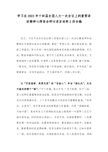 学习在2023年十四届全国人大一次会议上的重要讲话精神心得体会研讨发言材料2份合编