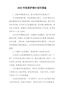 2023年优质护理计划可借鉴