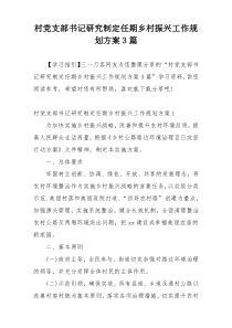 村党支部书记研究制定任期乡村振兴工作规划方案3篇