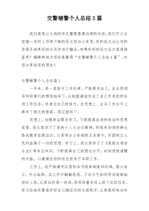 交警辅警个人总结3篇