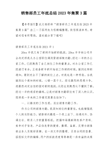销售部员工年底总结2023年集聚3篇