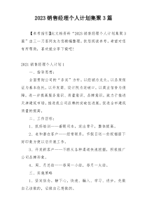 2023销售经理个人计划集聚3篇