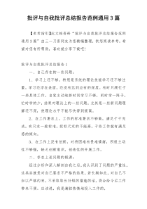 批评与自我批评总结报告范例通用3篇