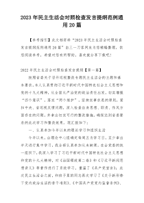 2023年民主生活会对照检查发言提纲范例通用20篇
