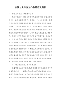 客服专员年度工作总结范文范例
