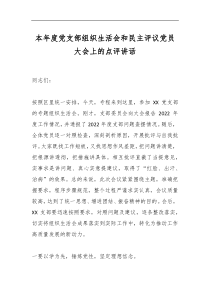 本年度党支部组织生活会和民主评议党员大会上的点评讲话