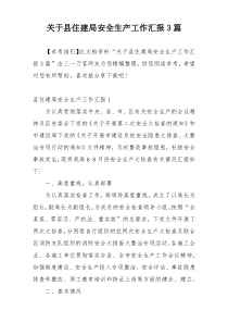 关于县住建局安全生产工作汇报3篇
