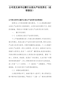 公司党支部书记履行全面从严治党责任（述职报告）