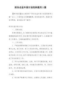 财务总监年度计划范例通用3篇