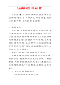 企业薪酬制度（精编5篇）