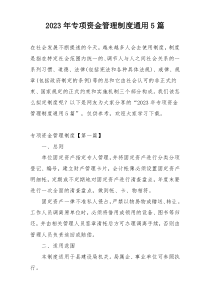 2023年专项资金管理制度通用5篇