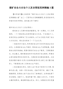 煤矿安全大讨论个人发言简短范例精编3篇