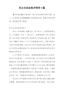 民主生活会批评领导3篇