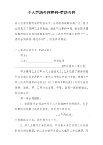 个人劳动合同样例-劳动合同