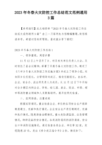 2023年冬春火灾防控工作总结范文范例通用3篇