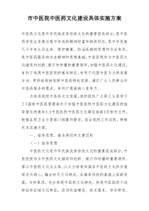 市中医院中医药文化建设具体实施方案