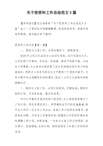 关于投资科工作总结范文5篇