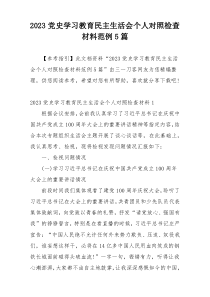 2023党史学习教育民主生活会个人对照检查材料范例5篇