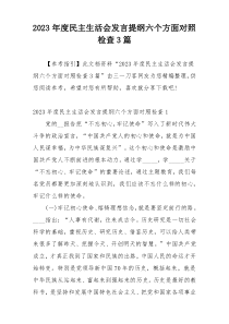 2023年度民主生活会发言提纲六个方面对照检查3篇