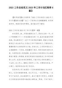 2023工作总结范文2023年工作计划【推荐8篇】