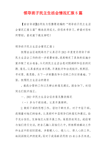领导班子民主生活会情况汇报5篇