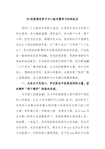 XX党委理论学习中心组专题学习时的发言