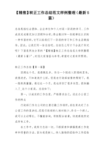 【精推】转正工作总结范文样例整理（最新5篇）