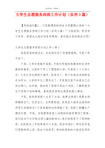 大学生志愿服务西部工作计划（实用3篇）