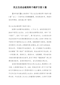 民主生活会做到两个维护方面3篇