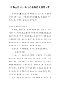 财务会计2023年工作总结范文通用3篇