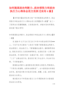 如何提高政治判断力、政治领悟力和政治执行力心得体会范文范例【实用4篇】