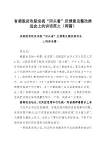 省委脱贫攻坚巡视“回头看”反馈意见整改推进会上的讲话范文（两篇）