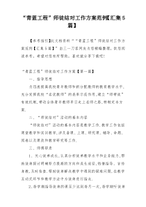 “青蓝工程”师徒结对工作方案范例【汇集5篇】